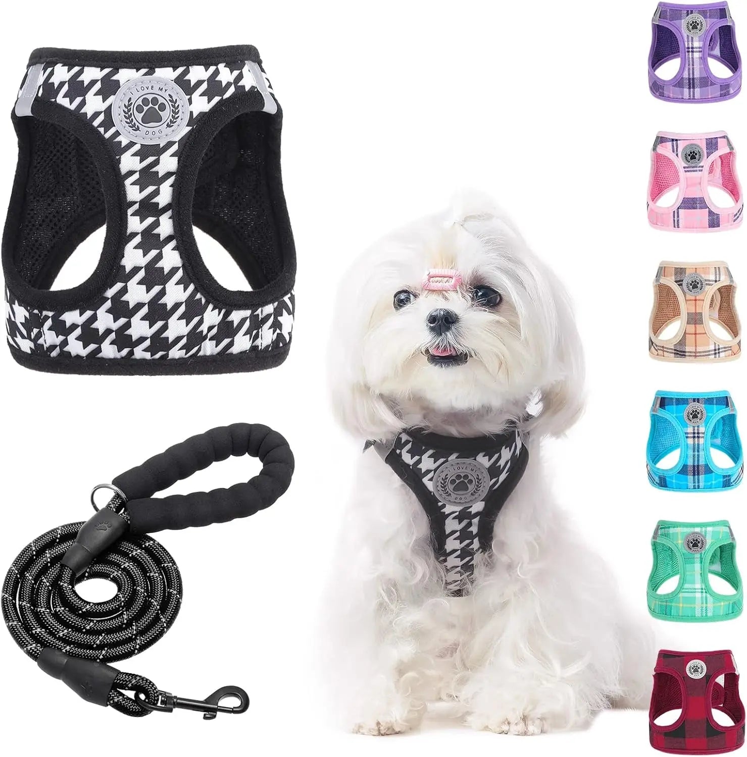 Step-In Dog Harness &amp; Leash Set in Various Patterns – Reflective No Pull (XS- XL)