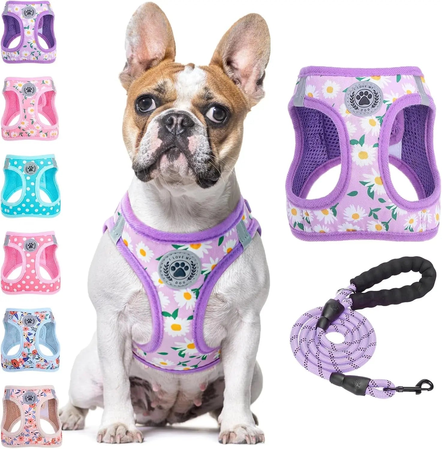 Step-In Dog Harness &amp; Leash Set in Various Patterns – Reflective No Pull (XS- XL)