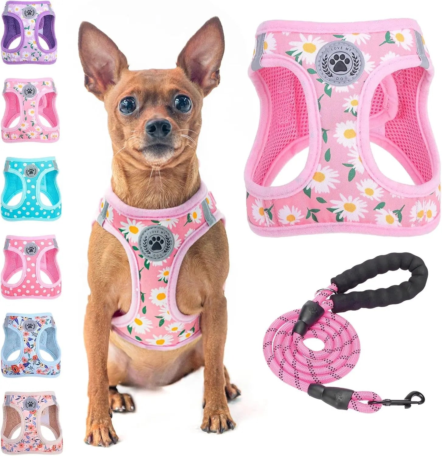Step-In Dog Harness &amp; Leash Set in Various Patterns – Reflective No Pull (XS- XL)