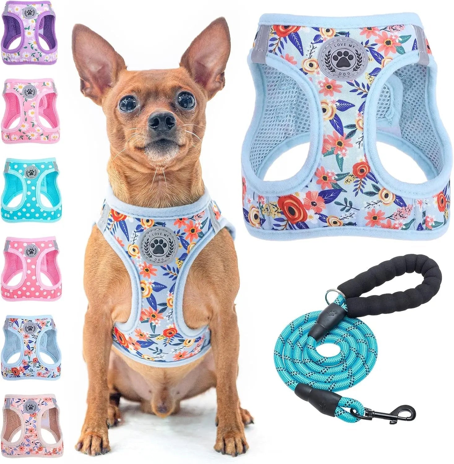 Step-In Dog Harness &amp; Leash Set in Various Patterns – Reflective No Pull (XS- XL)