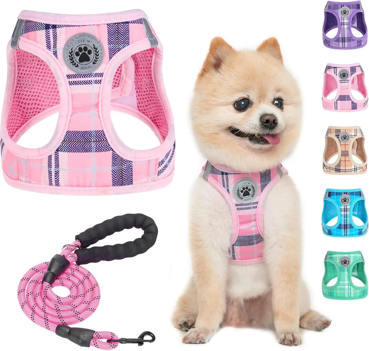 Step-In Dog Harness &amp; Leash Set in Various Patterns – Reflective No Pull (XS- XL)