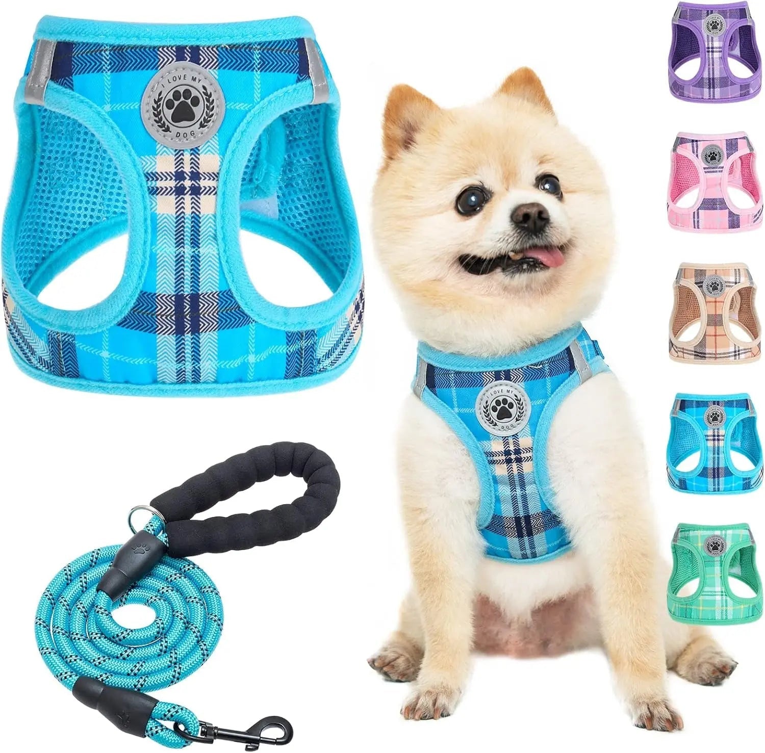 Step-In Dog Harness &amp; Leash Set in Various Patterns – Reflective No Pull (XS- XL)