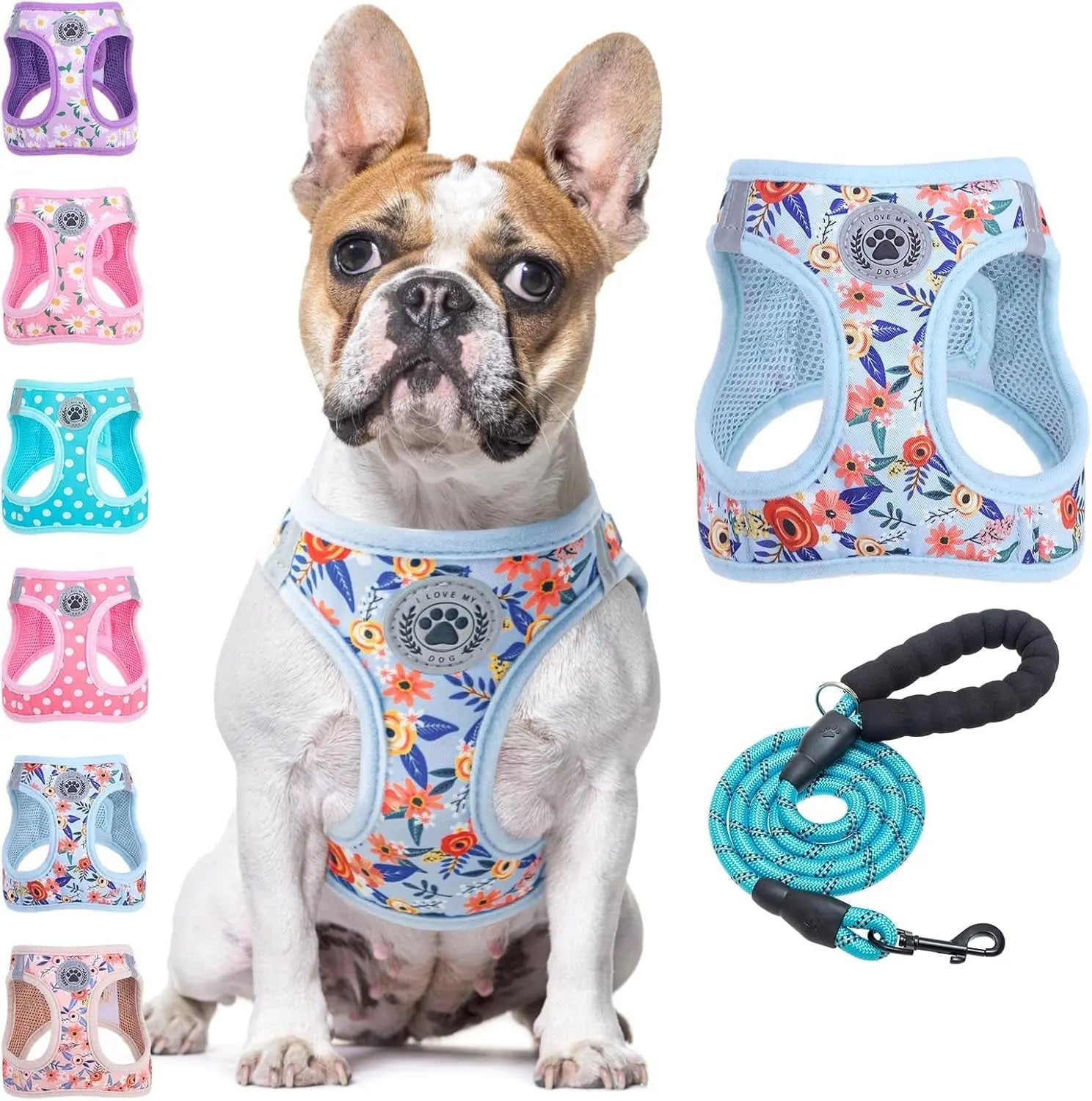 Step-In Dog Harness &amp; Leash Set in Various Patterns – Reflective No Pull (XS- XL)