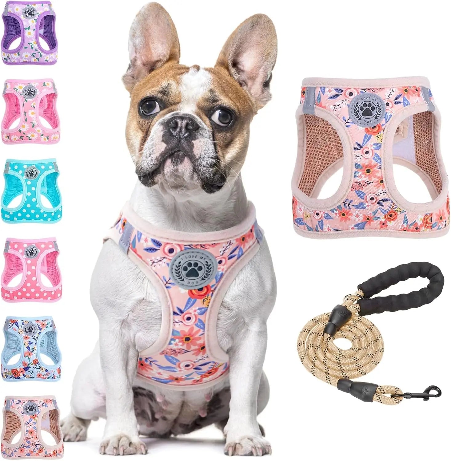 Step-In Dog Harness &amp; Leash Set in Various Patterns – Reflective No Pull (XS- XL)
