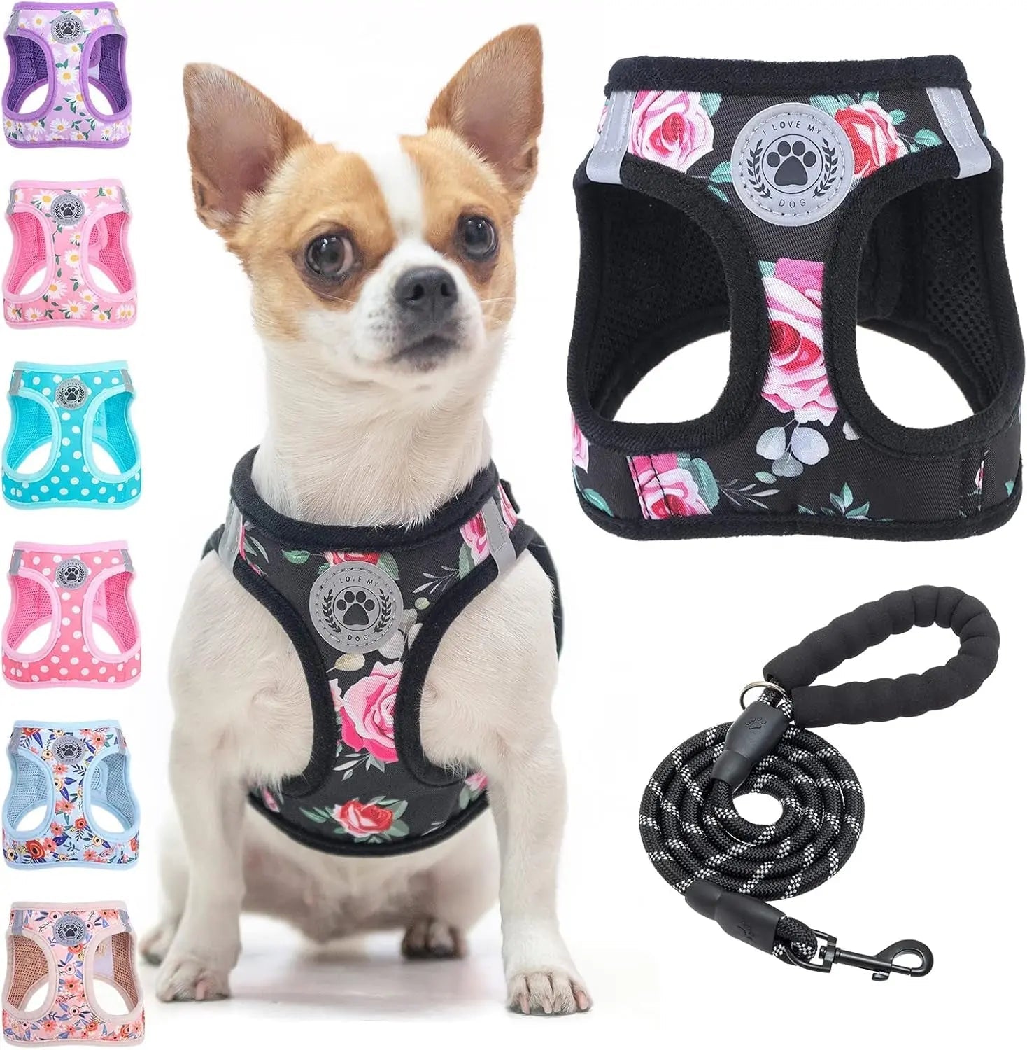 Step-In Dog Harness &amp; Leash Set in Various Patterns – Reflective No Pull (XS- XL)