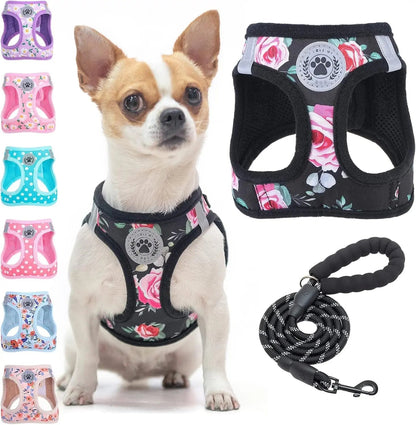 Step-In Dog Harness &amp; Leash Set in Various Patterns – Reflective No Pull (XS- XL)