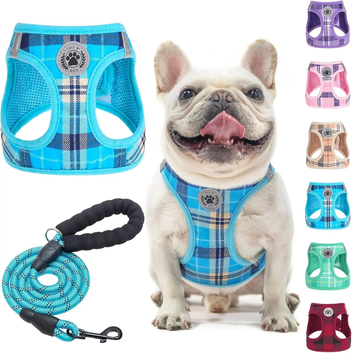 Step-In Dog Harness &amp; Leash Set in Various Patterns – Reflective No Pull (XS- XL)