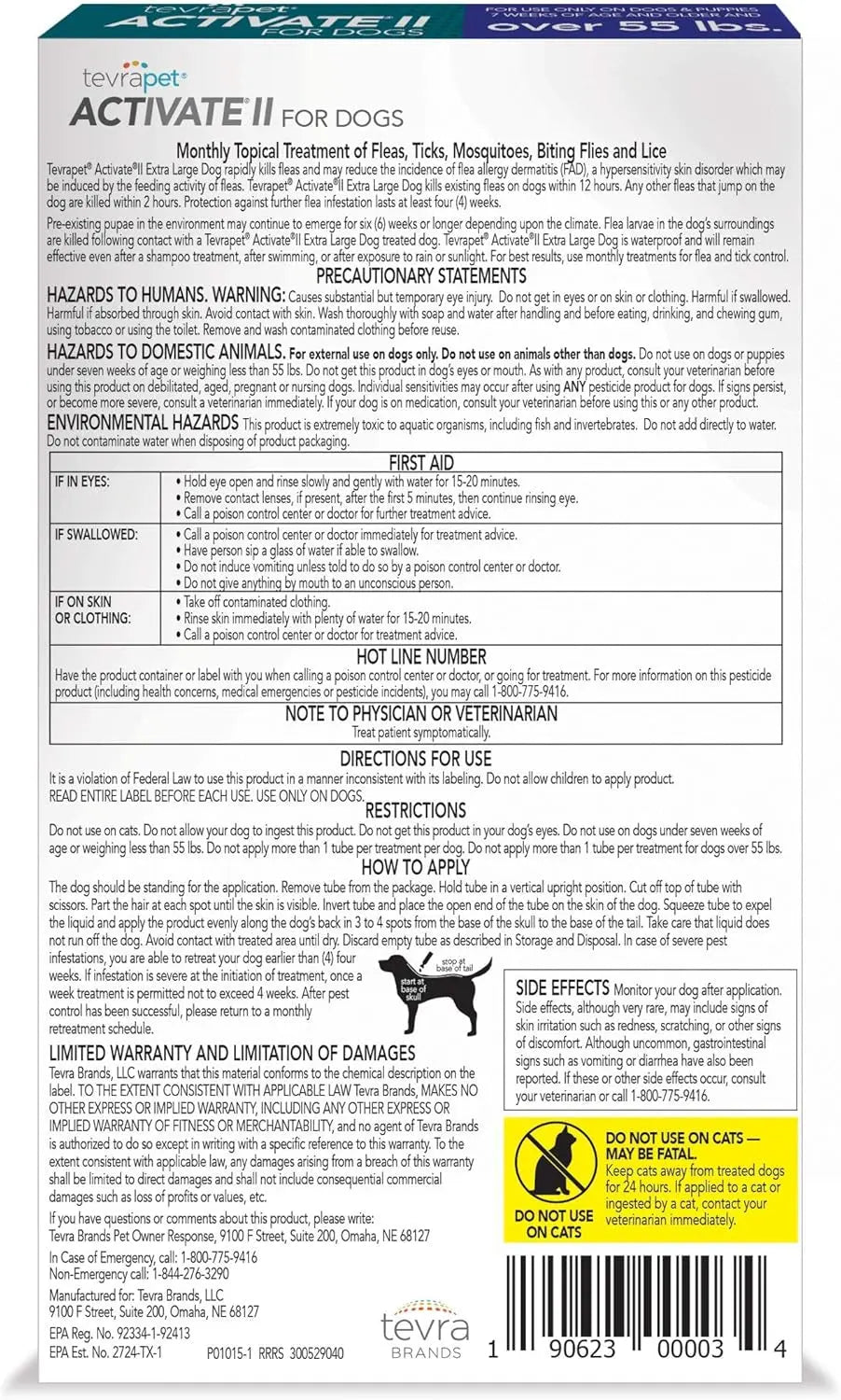 TevraPet Activate II Flea &amp; Tick for Dogs 55+ lbs – 4 Month Supply