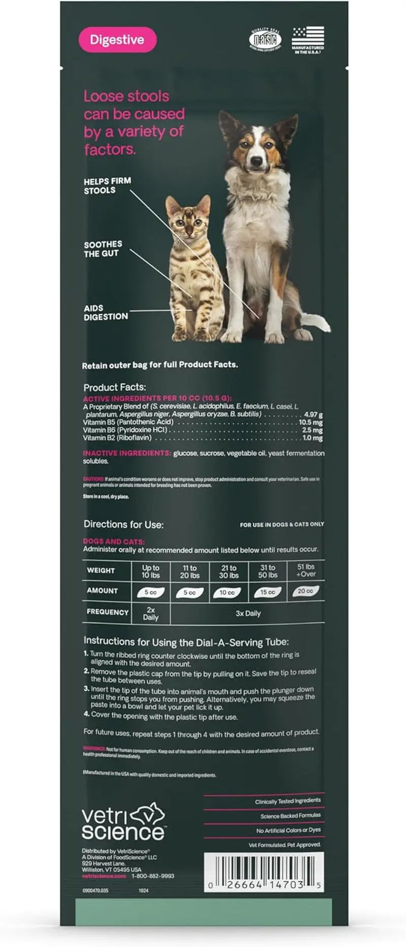 VetriScience Quick Action Diarrhea Aid Paste for Dogs &amp; Cats, 35cc