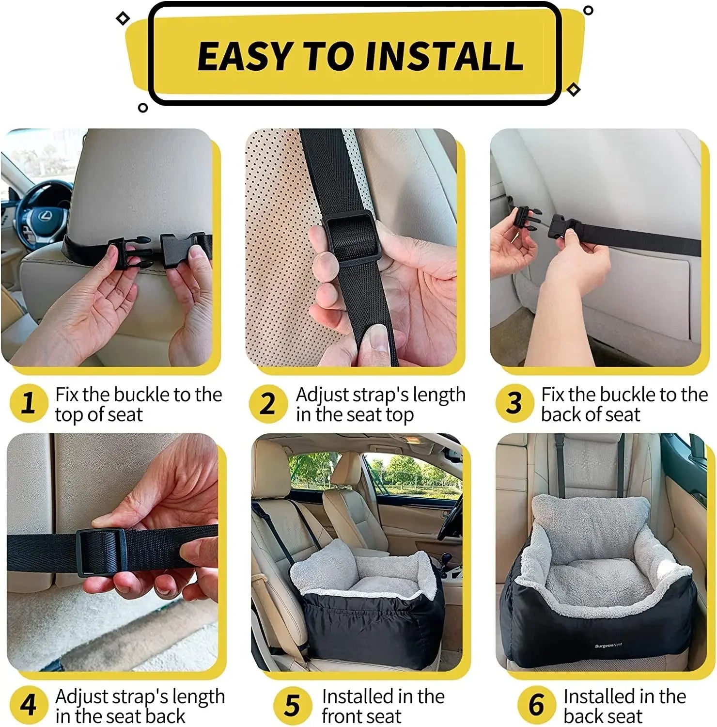 Washable Pet Car Seat Booster for Small Dogs &amp; Cats, Oxford Fabric