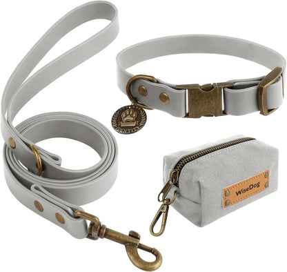 Waterproof Dog Collar &amp; 4FT Leash Set Adjustable XS–XL with Poop Bag