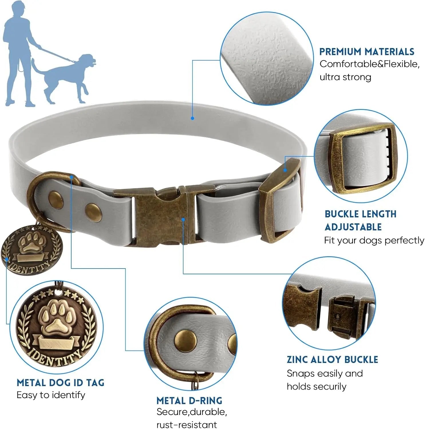 Waterproof Dog Collar &amp; 4FT Leash Set Adjustable XS–XL with Poop Bag