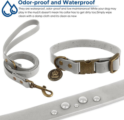 Waterproof Dog Collar &amp; 4FT Leash Set Adjustable XS–XL with Poop Bag
