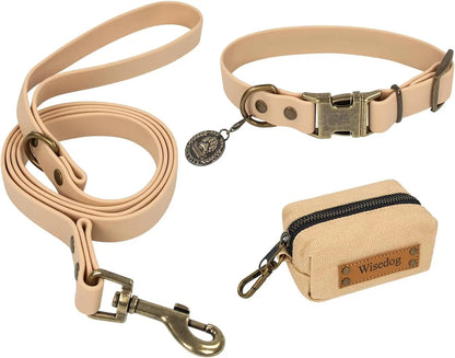 Waterproof Dog Collar &amp; 4FT Leash Set Adjustable XS–XL with Poop Bag