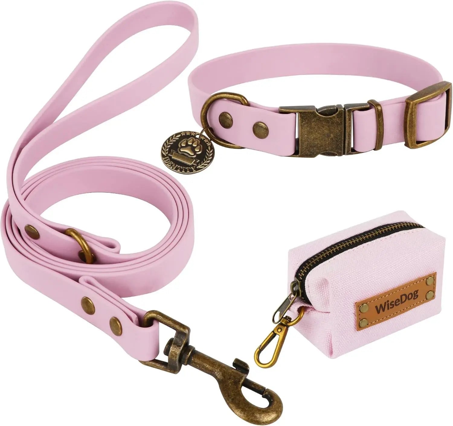 Waterproof Dog Collar &amp; 4FT Leash Set Adjustable XS–XL with Poop Bag