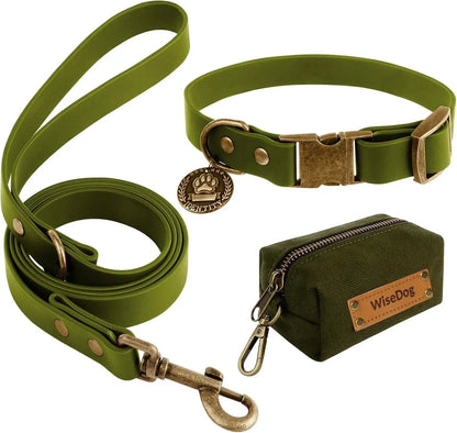 Waterproof Dog Collar &amp; 4FT Leash Set Adjustable XS–XL with Poop Bag