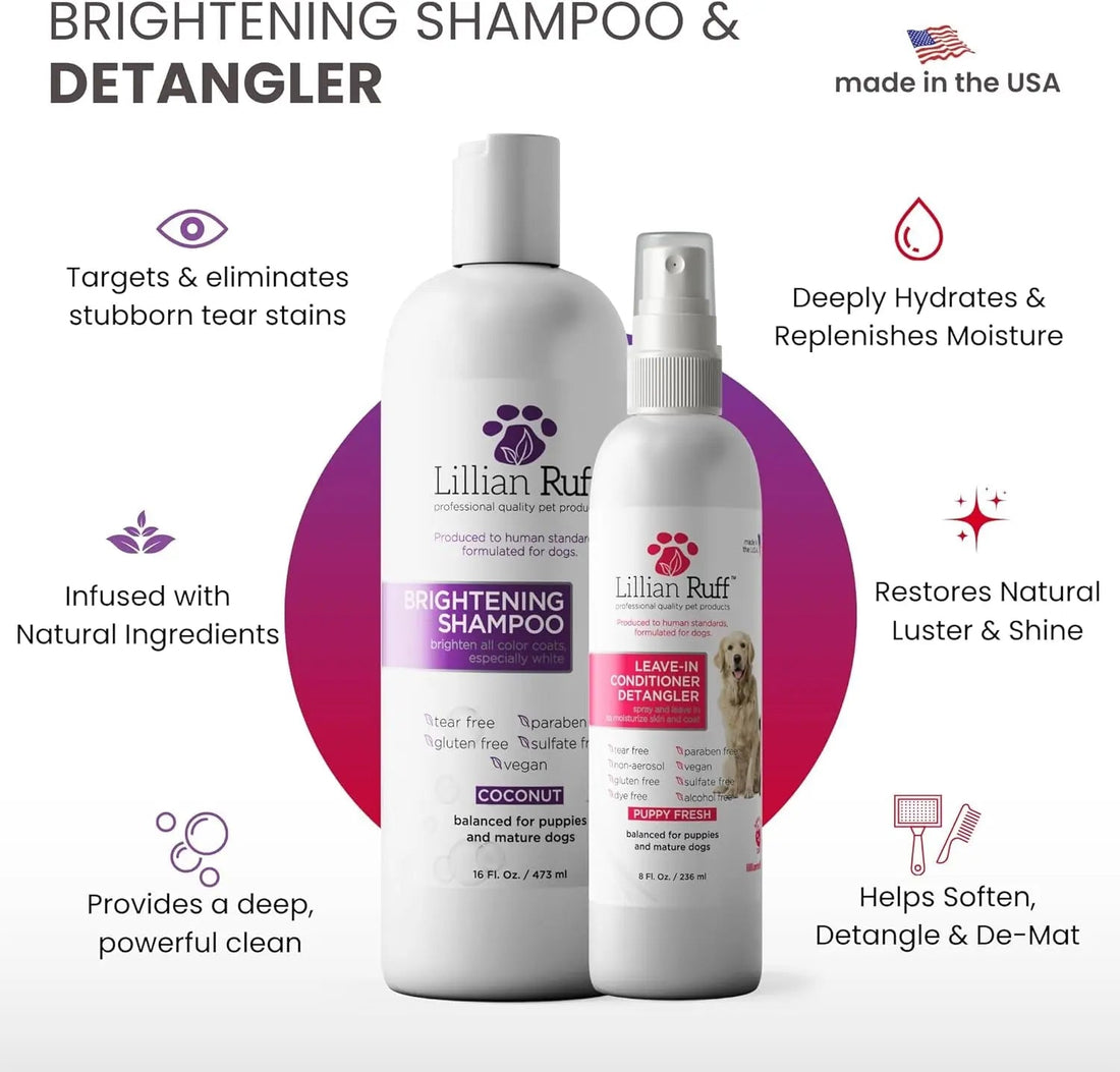 Whitening Dog Shampoo &amp; Leave-In Conditioner Detangler Odor Control Set