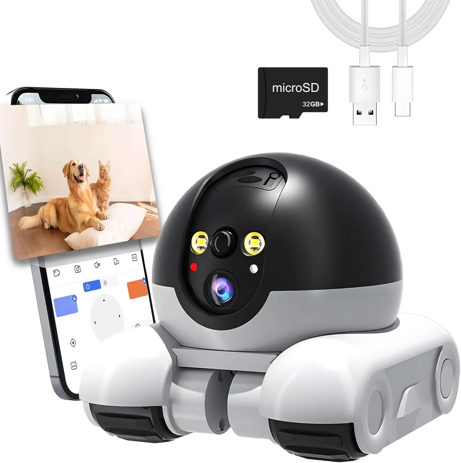 WiFi Robot 1080P Pet Camera with App for Dogs &amp; Cats. 2-Way Talk, Night Vision &amp; Motion Detection