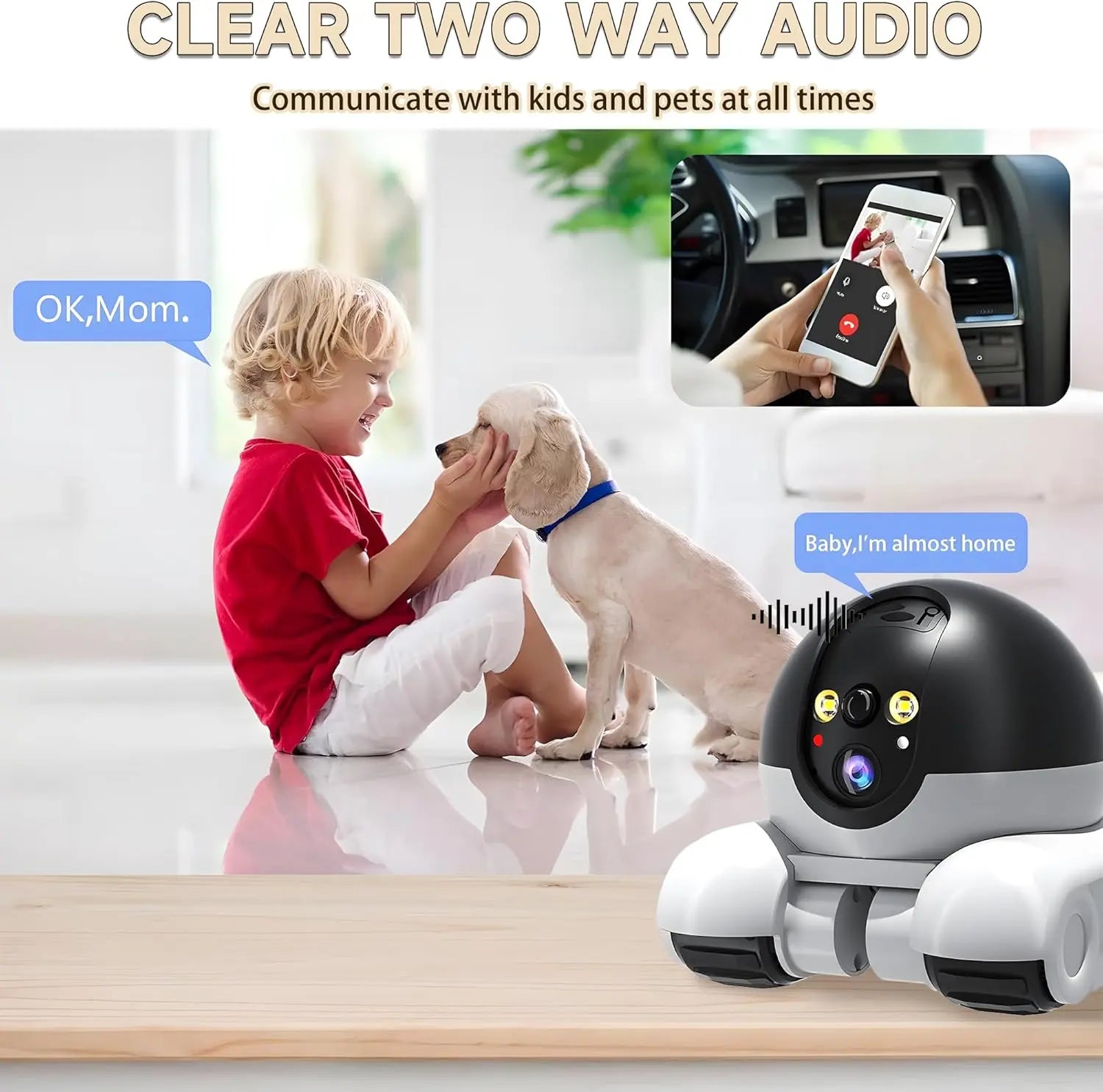 WiFi Robot 1080P Pet Camera with App for Dogs &amp; Cats. 2-Way Talk, Night Vision &amp; Motion Detection