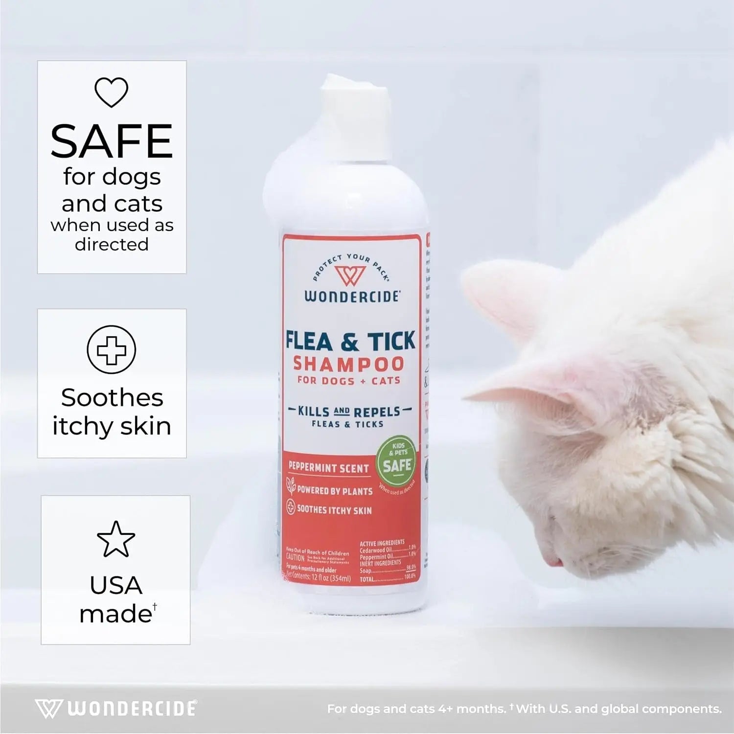 Wondercide Tick &amp; Flea Shampoo for Dogs &amp; Cats, Natural Essential Oils, 12 oz