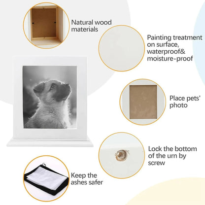 Wooden Pet Memorial Urn with Photo Frame Keepsake Box for Dogs &amp; Cats