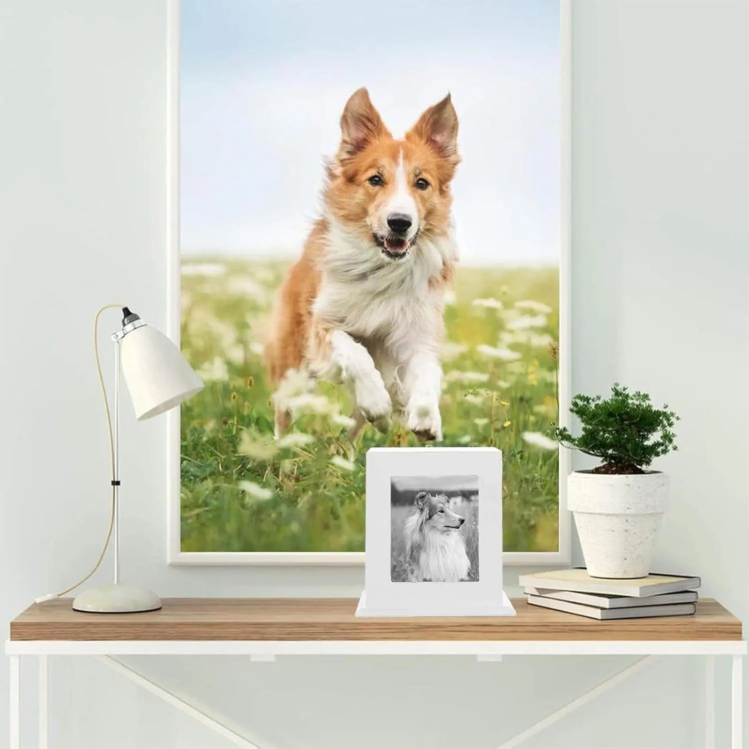Wooden Pet Memorial Urn with Photo Frame Keepsake Box for Dogs &amp; Cats