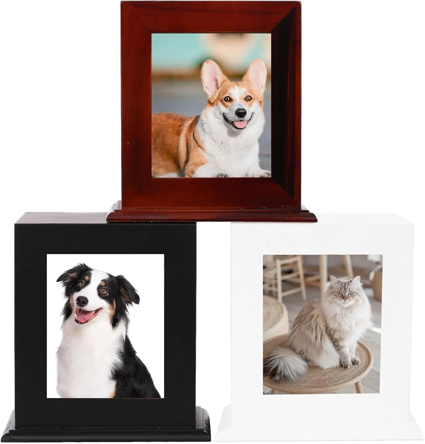 Wooden Pet Memorial Urn with Photo Frame Keepsake Box for Dogs &amp; Cats