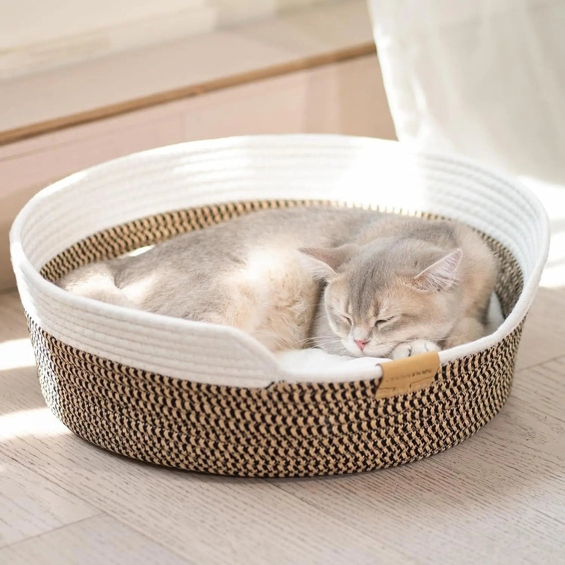 Woven Cat &amp; Small Dog Bed Basket Cushion 18.5in Washable in 3 Colors