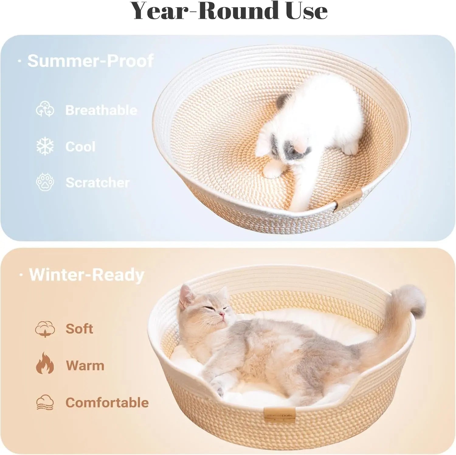 Woven Cat &amp; Small Dog Bed Basket Cushion 18.5in Washable in 3 Colors