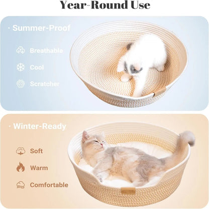 Woven Cat &amp; Small Dog Bed Basket Cushion 18.5in Washable in 3 Colors