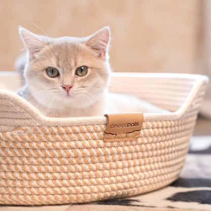 Woven Cat &amp; Small Dog Bed Basket Cushion 18.5in Washable in 3 Colors
