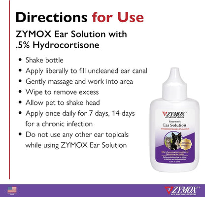 Dog &amp; Cat Ear Solution 0.5% Hydrocortisone Enzymatic Relief 1.25oz