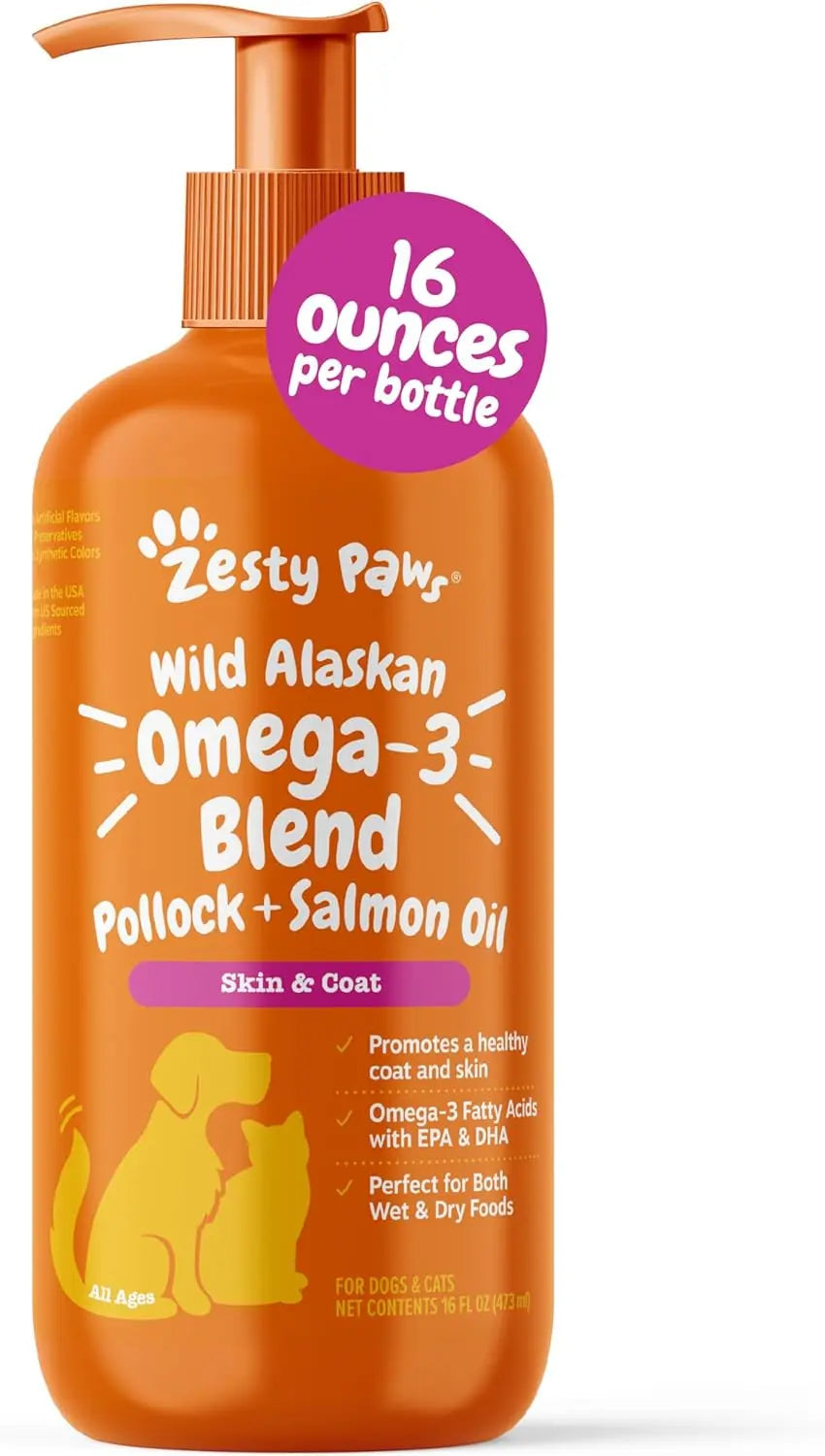 Zesty Paws Wild Alaskan Omega-3 Oil 8.5 oz – Skin &amp; Coat Support for Pets