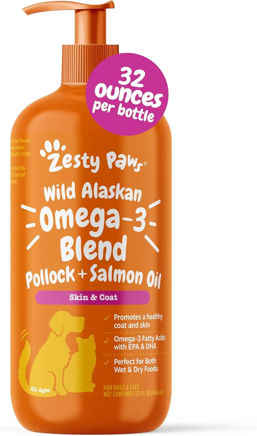 Zesty Paws Wild Alaskan Omega-3 Oil 8.5 oz – Skin &amp; Coat Support for Pets
