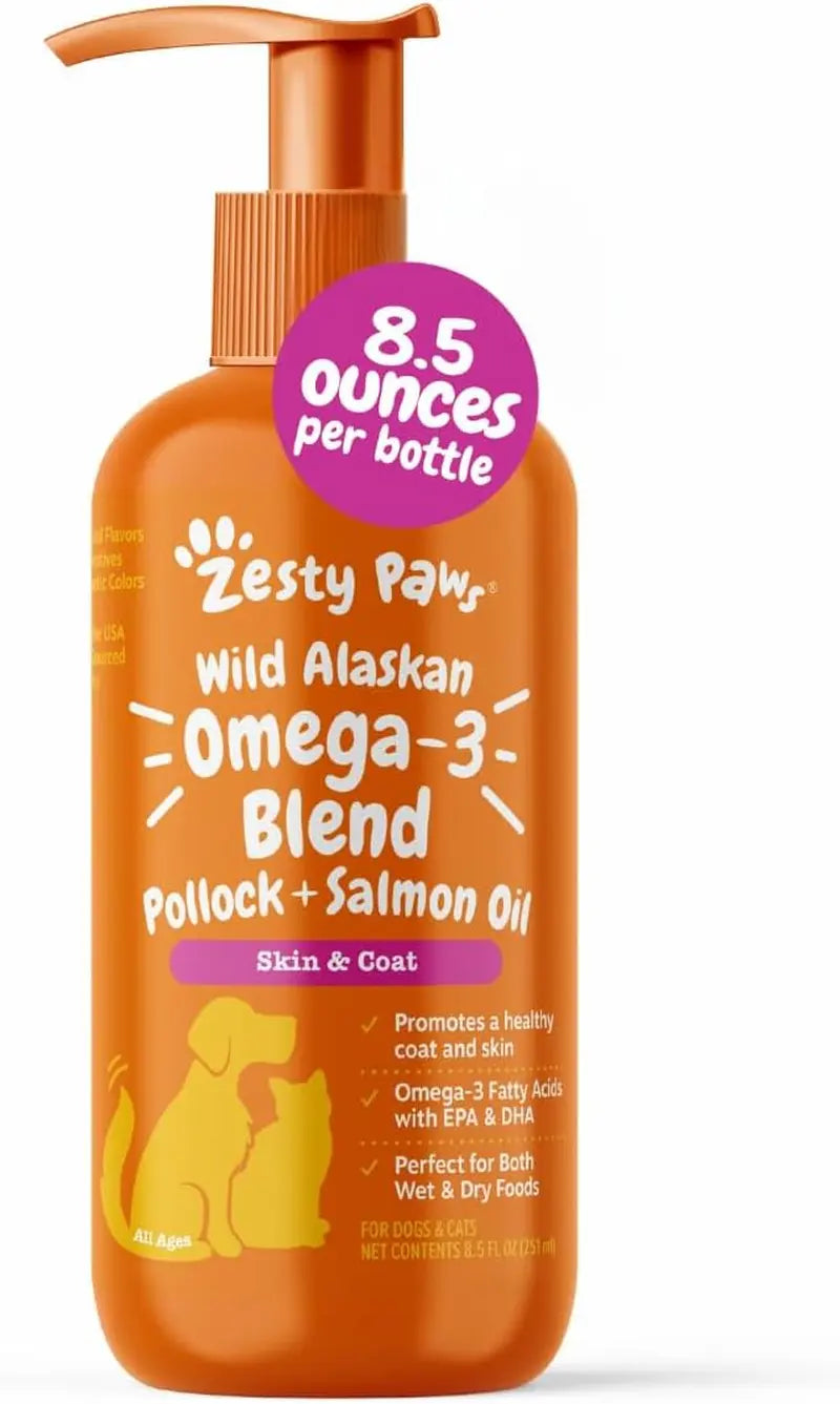 Zesty Paws Wild Alaskan Omega-3 Oil 8.5 oz – Skin &amp; Coat Support for Pets