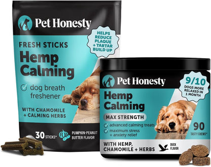 Dog Calming Bundle Hemp Calming Chews &amp; Dental Sticks Anxiety Support