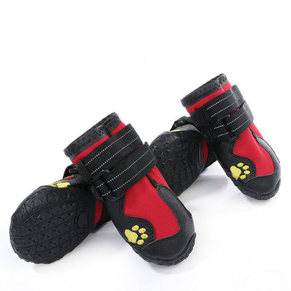 Dog Waterproof Rubber Boots 4-Pack — Black &amp; Red, Sizes 1–8