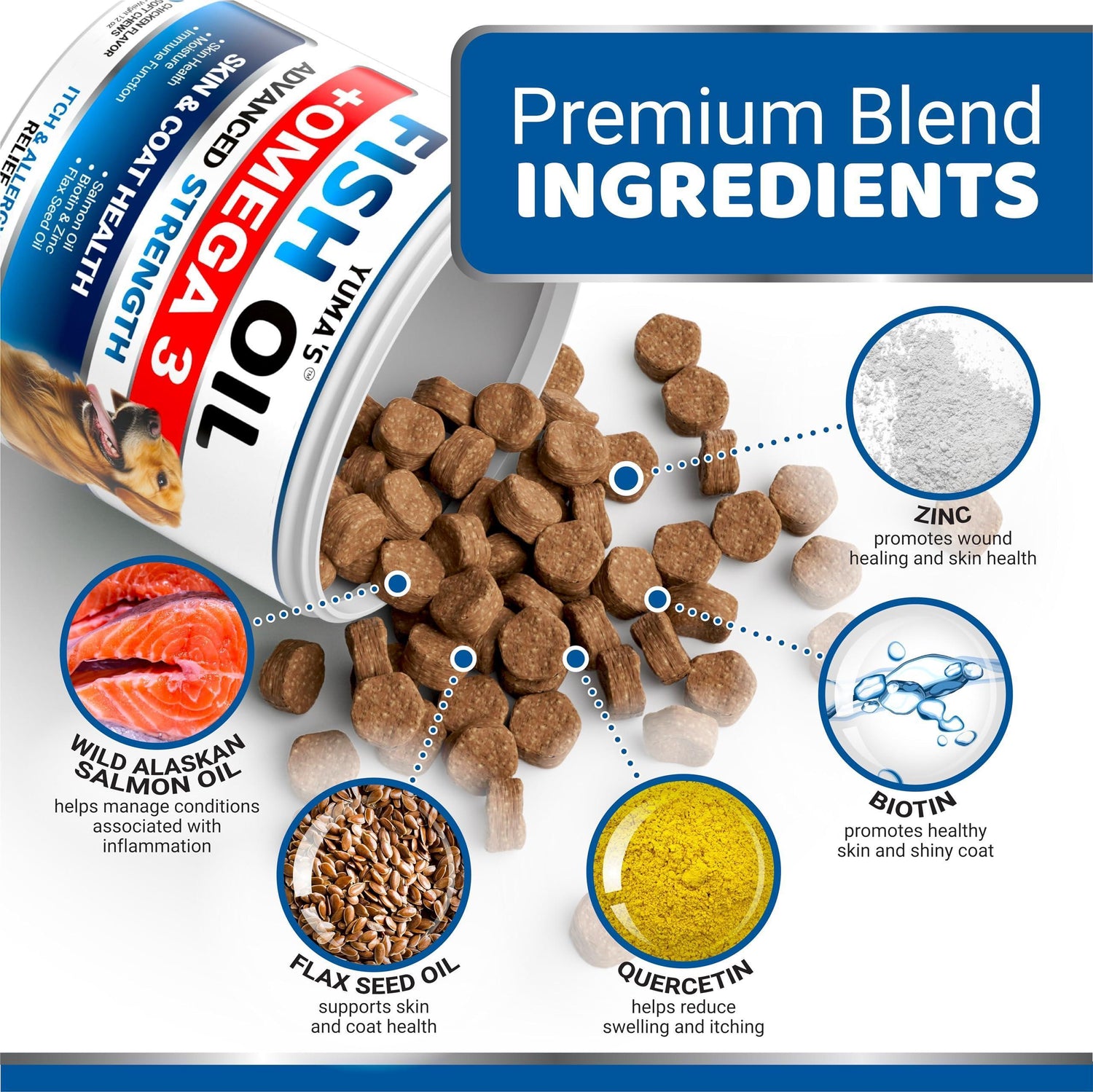 Omega-3 Fish Oil for Dogs 170 Chews Skin &amp; Coat Supplement
