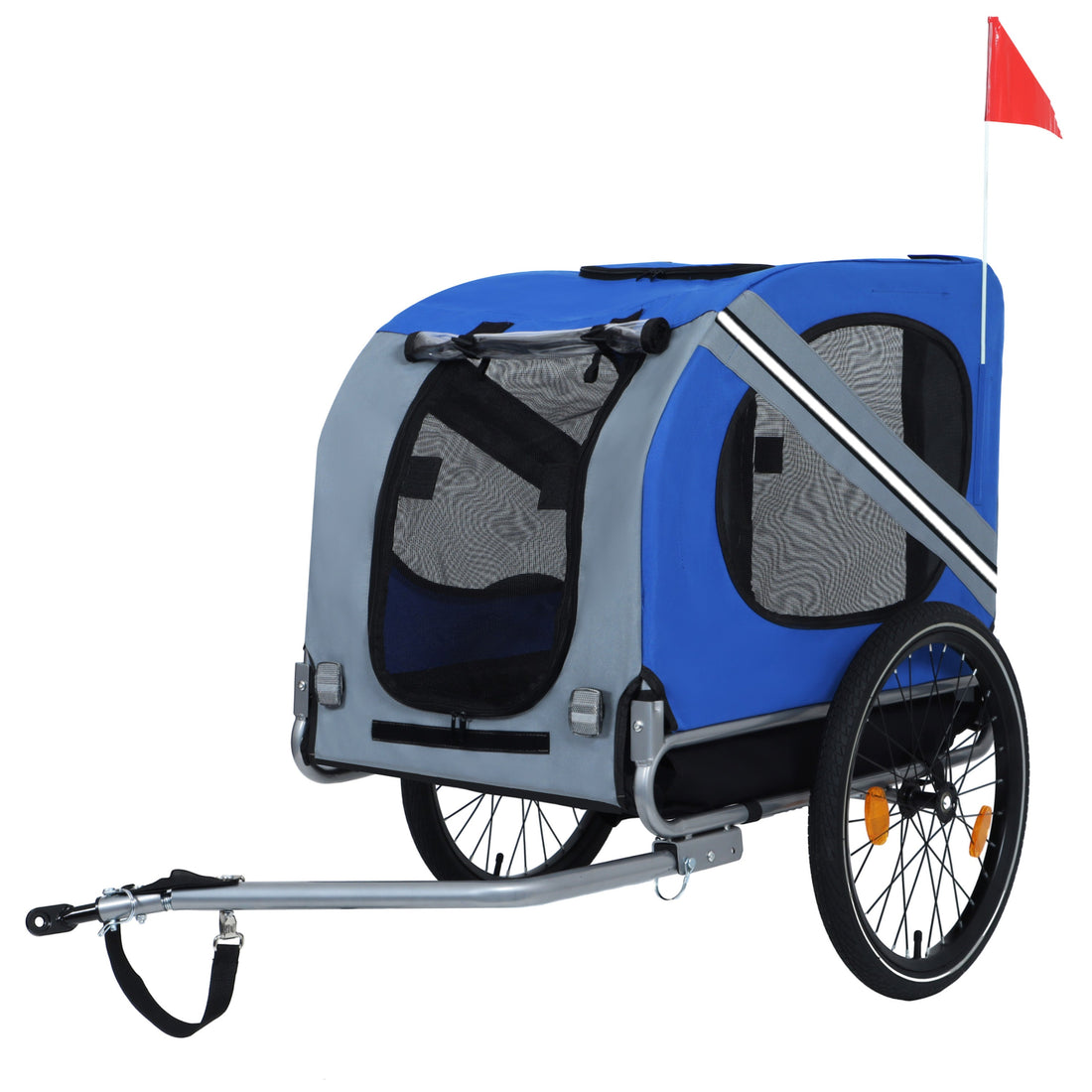 Large Folding Bike Trailer for Dogs – 66LB Capacity All-Terrain Pet Carrier, Durable Steel Frame for Cycling, Jogging, Camping &amp; Outdoor Adventures, Blue-Gray