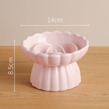 Elevated Ceramic Slow Feed Dish For Cats And Small Dogs, Flower Pool Design Pet Slow Feeder With Higher Edges,Raised Pet Bowl For Dry &amp; Wet Food