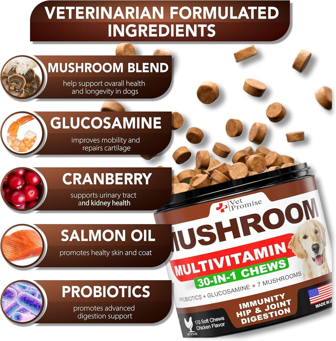 Mushroom Chews for Dogs 170 Count Turkey Tail Lion&