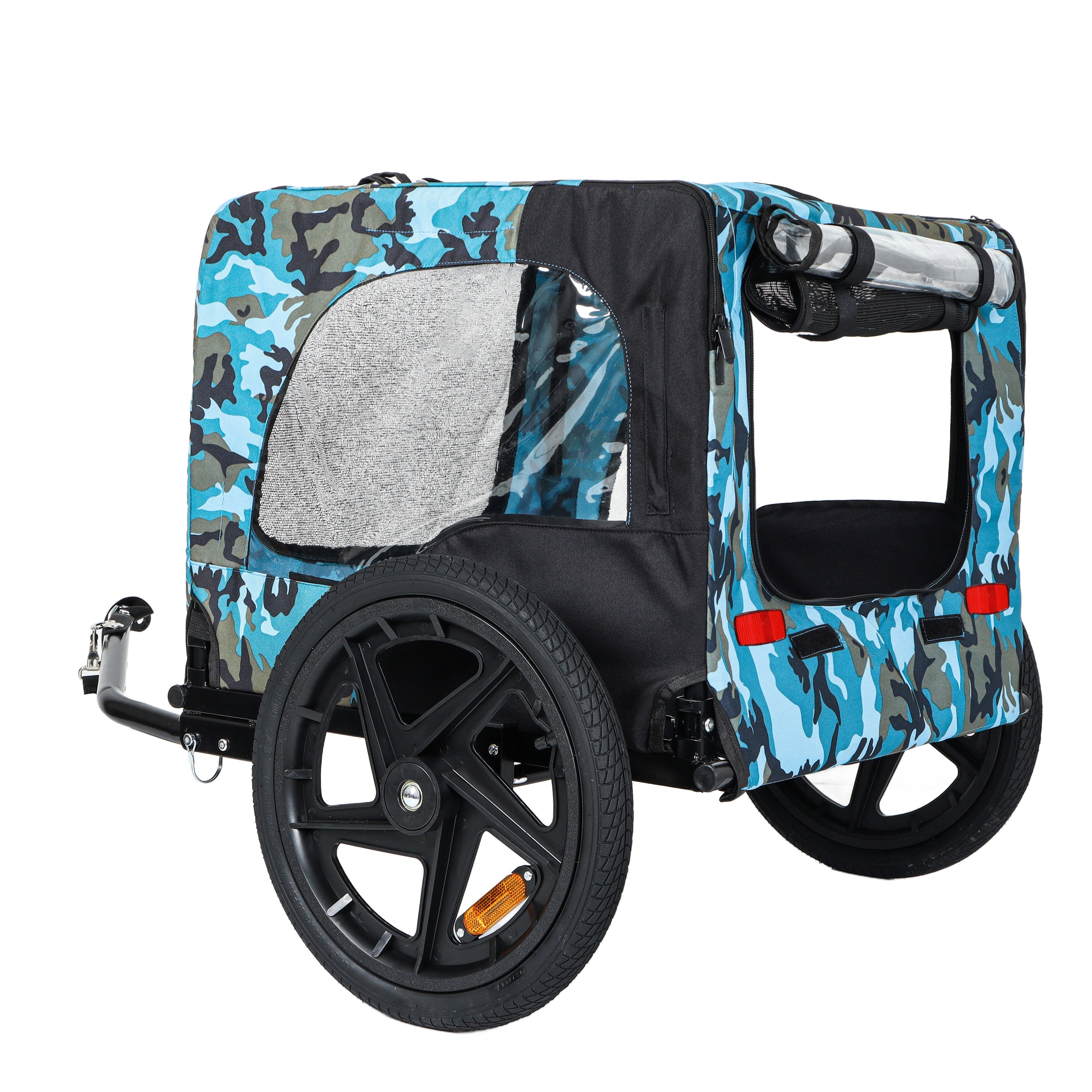 Outdoor Heavy Duty Collapsible Pet Bike Trailer with 16-Inch All-Terrain Wheels &amp; Universal Hitch – Foldable Dog/Cargo Carrier Cart for Bicycles, blue+black