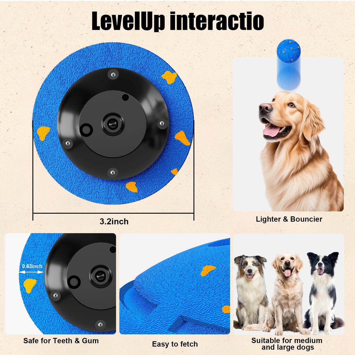 Interactive Dog Ball Toy, Smart Dog Toy For Medium And Large Dogs, Automatic Moving Rotating &amp; Bouncing Ball, Durable E-TPU Material, IP54 Waterproof, Motion-Activated Dog Toy For Active Dogs