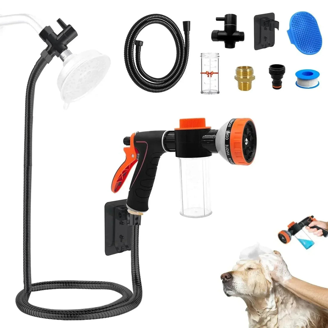Dog Washing Hose Attachment - 2-in-1 Pet Shower Sprayer with Soap Dispenser