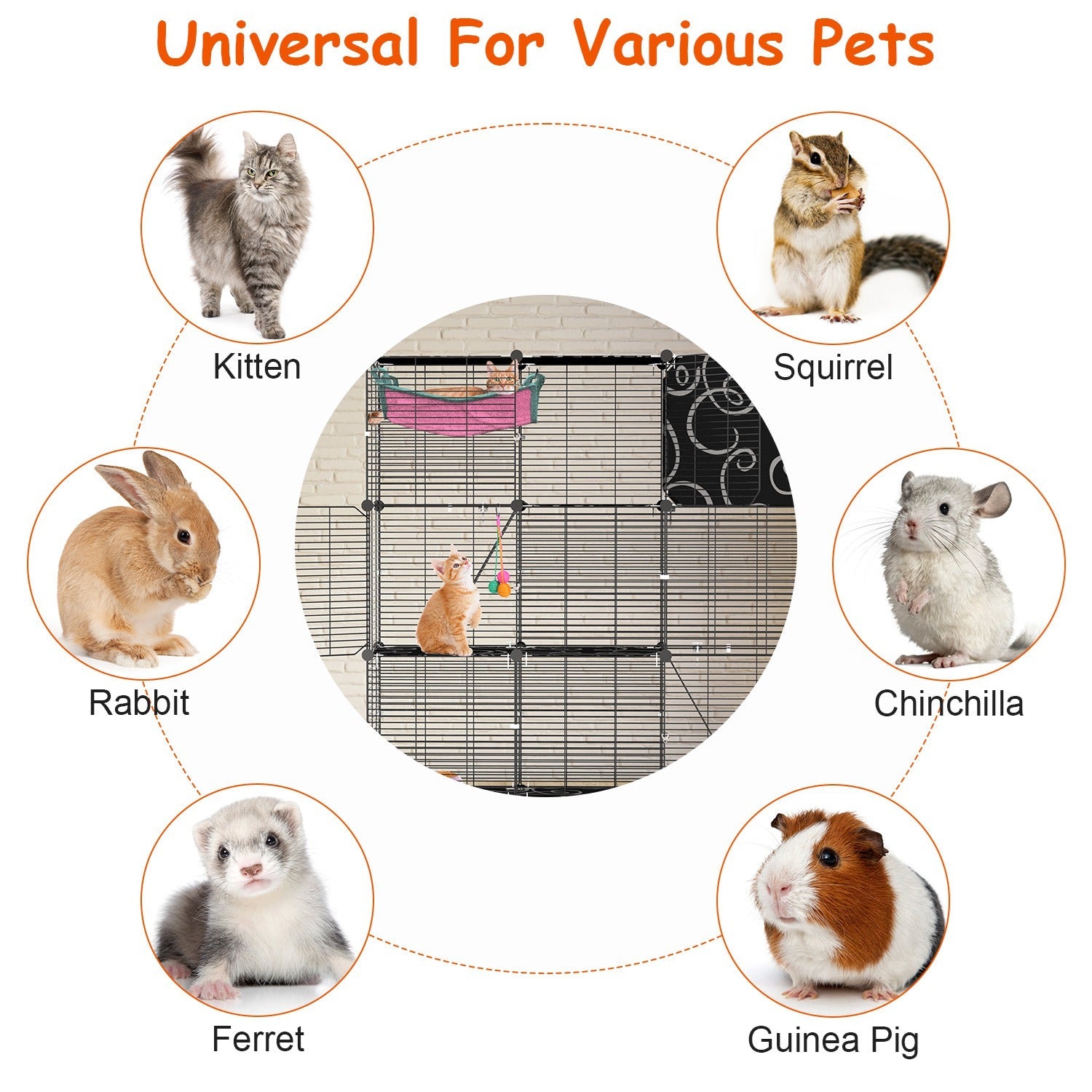 3-Tier Cat Cage Enclosure Indoor Cat Cage Playpen With Hammock Toy Ball Ladder DIY Iron Wire Cat House Kennels Crate For 1-2 Cats Ferret Rabbit Small