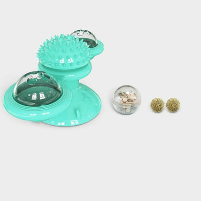 New Windmill Cat Toys Cute Rotating Interactive Cat Toy - Indoor Windmill Cat Toy With Suction Cup Catnip &amp; Jagged Teeth Middle Ball, Smart Kitten Rotating Spinner Exercise Toy, Toothbrush &amp; Massager