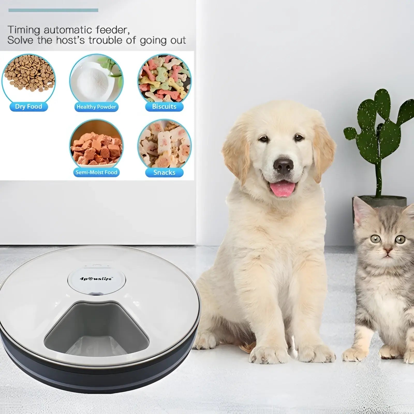 Automatic Pet Feeder 6 Meal Timing Dispenser for Dogs and Cats