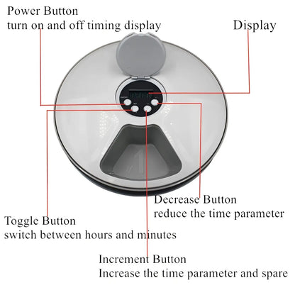 Automatic Pet Feeder 6 Meal Timing Dispenser for Dogs and Cats