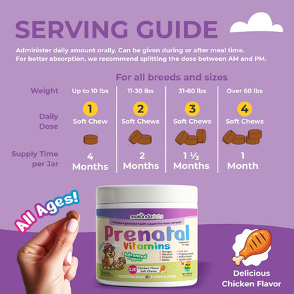 Dog Prenatal Vitamins 120 Soft Chews Folic Acid Zinc B-Complex DHA &amp; EPA