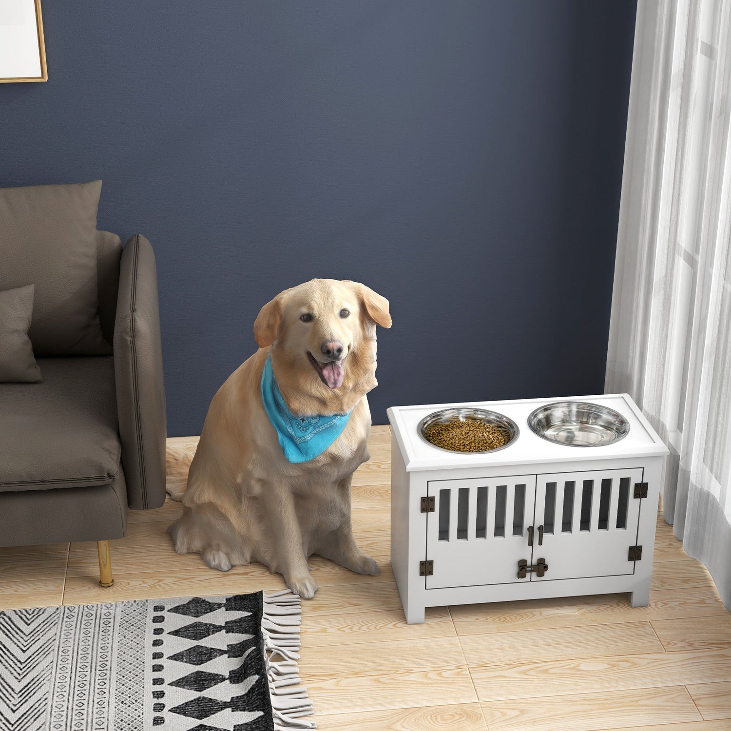 PawHut Large Elevated Dog Bowls with Storage Cabinet